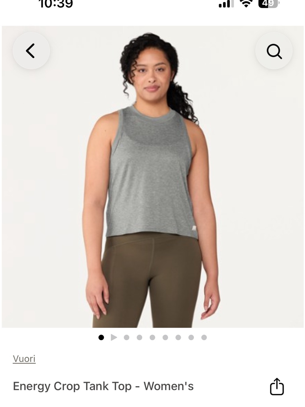 Vuori Energy Crop Tank Top Gray